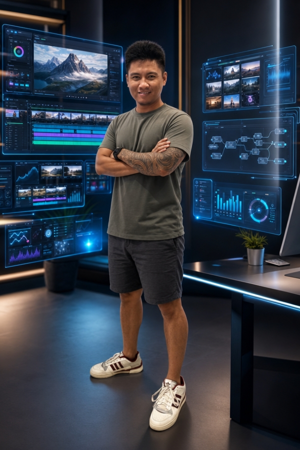 Chester Hernandez, AI Video Director, standing in his studio